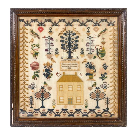 Appraisal: Sale Lot An American Needlework Sampler hannah evans centered with