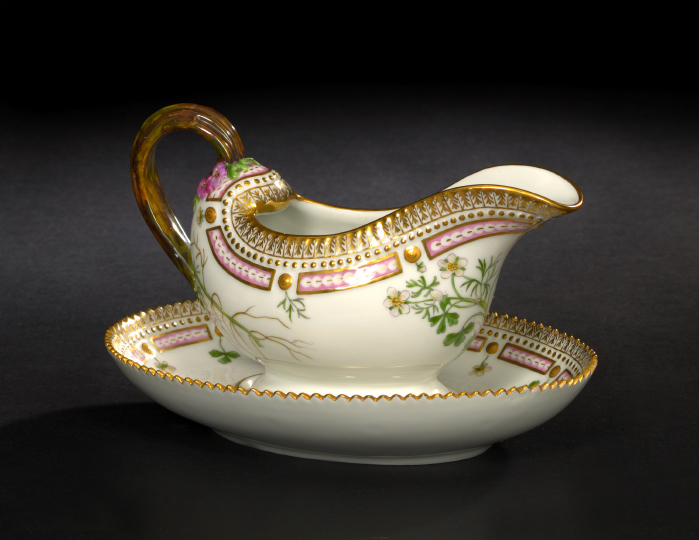 Appraisal: Royal Copenhagen Flora Danica Porcelain Sauceboat with Integral Oval Stand