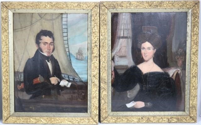 Appraisal: PAIR OF TH C OIL PAINTINGS ON BOARD DEPICTINGCAPT LEVI