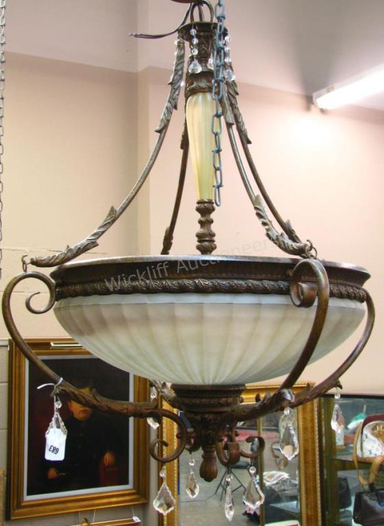 Appraisal: A decorator quality cast metal hanging light fixture four bulb