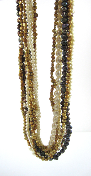 Appraisal: BAROQUE MULTI-STRAND MULTI-COLOR PEARL NECKLACE with baroque white bronze golden