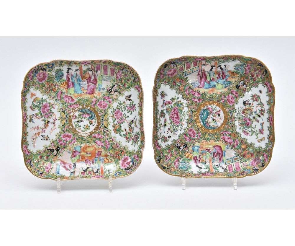 Appraisal: Pair of Rose Medallion Square Plates Pair of Rose Medallion