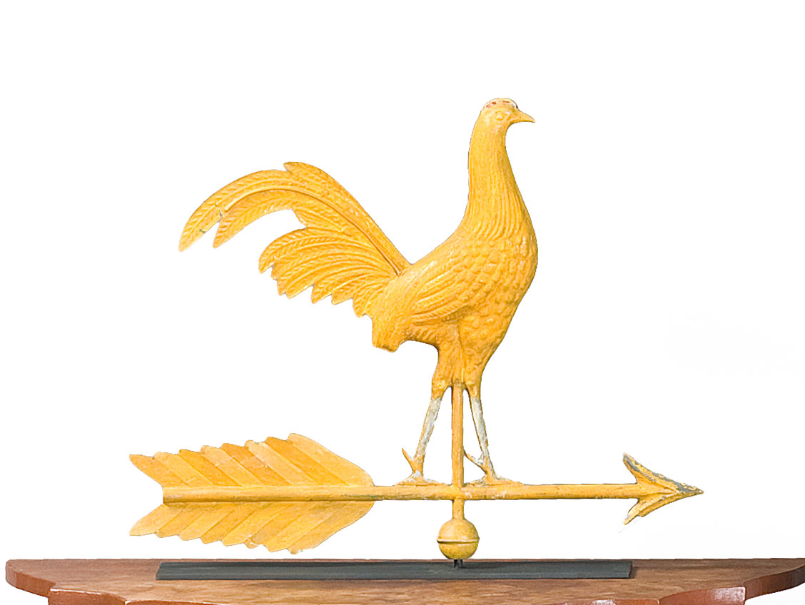 Appraisal: MOLDED COPPER AND CAST-ZINC GAMECOCK WEATHERVANE ATTRIBUTED TO J W