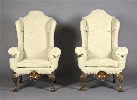 Appraisal: A Pair of George II Style Wingback Armchairs Height inches