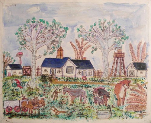 Appraisal: M C Jones American - mixed media of a farm