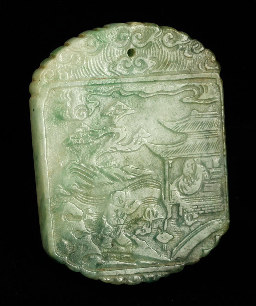 Appraisal: - Chinese Carved Pendant Jade Chinese carved pendant jade depicting