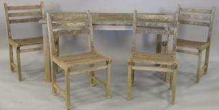 Appraisal: Teak outdoor table and four chairs table top x Teak