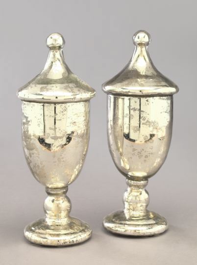 Appraisal: Pair of Silvered Glass Covered Vases of Georgian chestnut jar