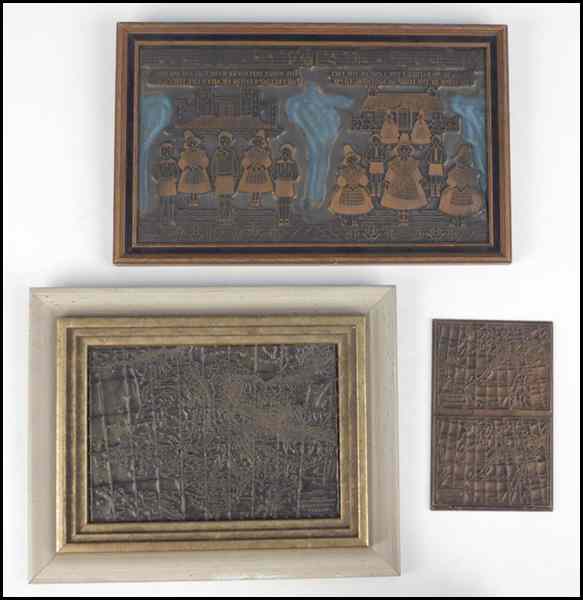 Appraisal: THREE ANTIQUE PRINTING BLOCKS Largest '' x '' Condition No