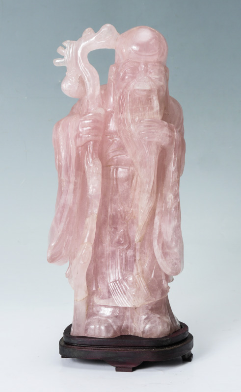 Appraisal: ORIENTAL CARVED PINK QUARTZ ELDER Figure of an elder man