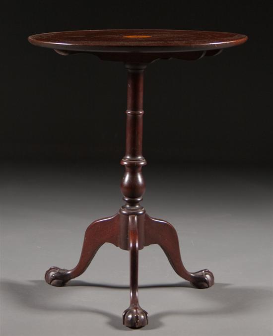 Appraisal: Chippendale style inlaid mahogany tilt-top candlestand Charak Boston Massachusetts th