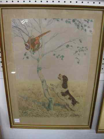 Appraisal: B Riab Print spaniel with pheasant in a tree image