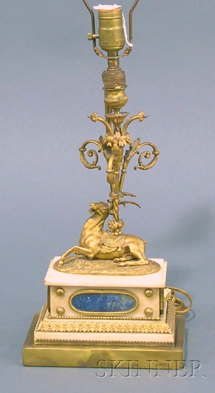 Appraisal: Louis XVI Style Bronze Marble and Lapis Lazuli Figural Candlestick