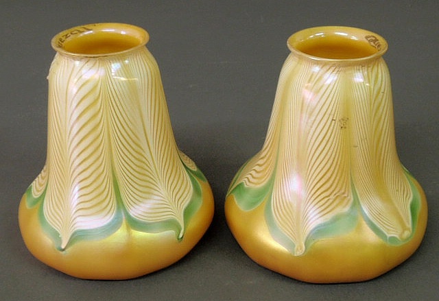 Appraisal: Two signed Quesal Art Nouveau glass shades h x dia