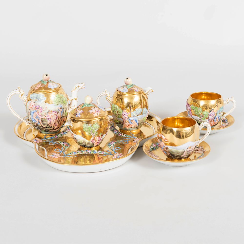 Appraisal: Capodimonte Porcelain Gilt T te- -T te Each with blue