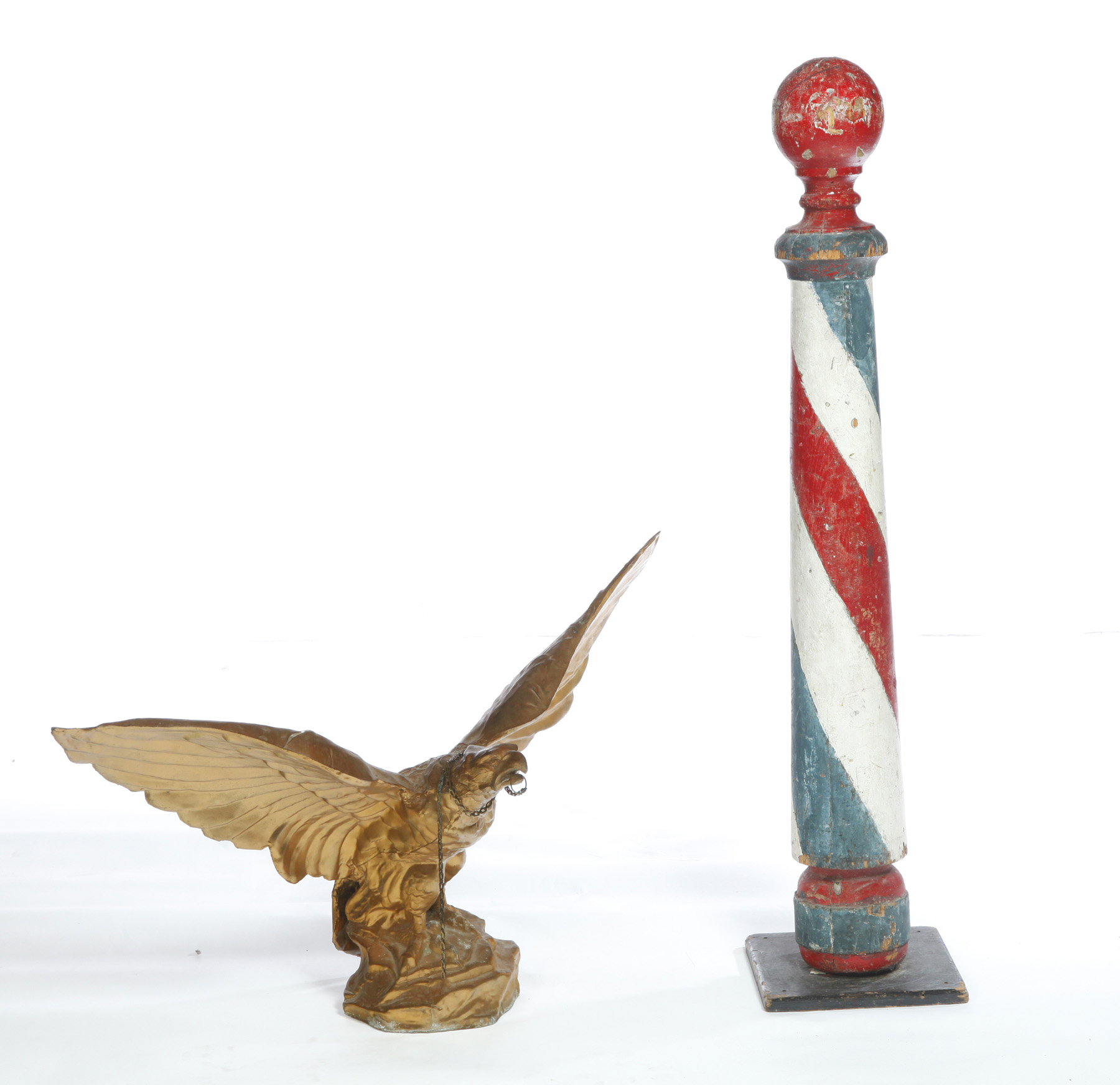 Appraisal: BARBER POLE AND EAGLE WEATHERVANE American early th century Wood