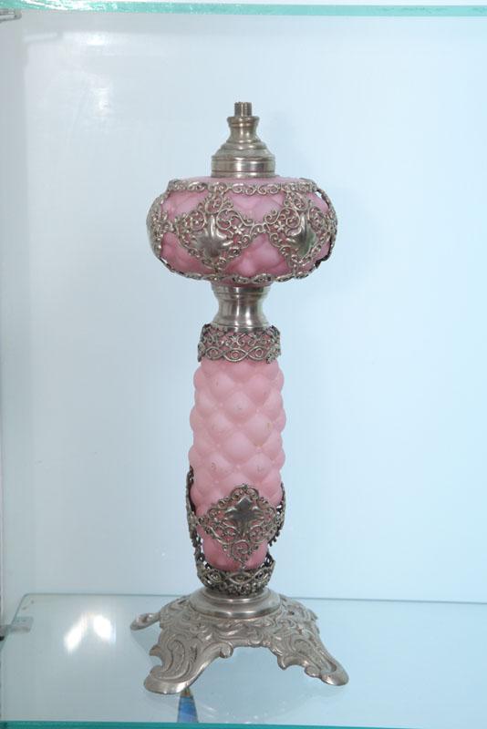 Appraisal: SMALL SATIN GLASS LAMP The pink glass is in the