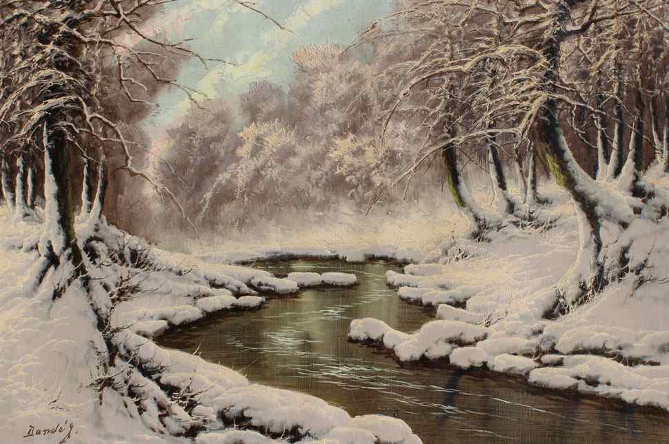 Appraisal: DANDE J European th C Winter Stream Oil Canvas ''