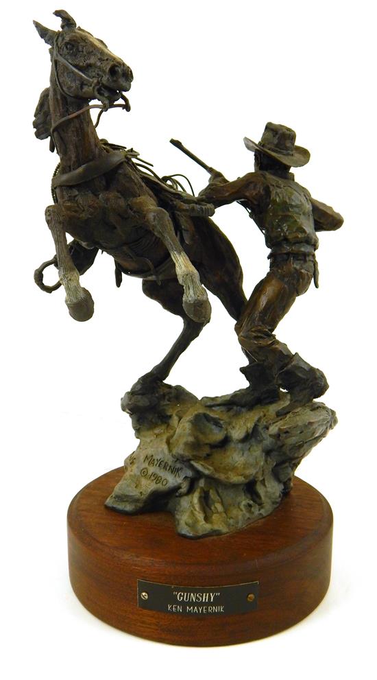 Appraisal: Ken Mayernick American th C Gunshy bronze sculpture on wood