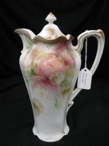 Appraisal: R S Prussia Porcelain Chocolate Pot satin finish rose decor