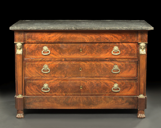 Appraisal: Empire Mahogany and Marble-Top Commode early th century the rectangular