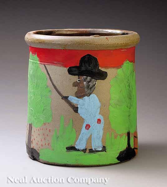 Appraisal: Clementine Hunter American Louisiana - Pecan Pickin' oil on ceramic