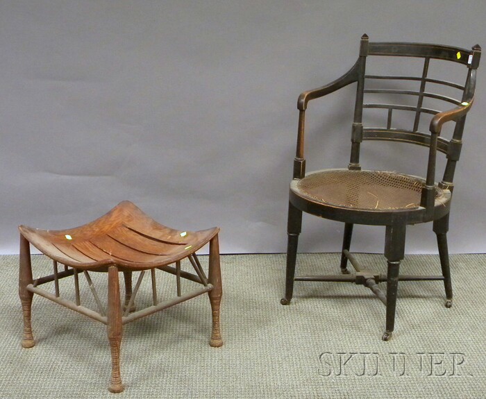 Appraisal: E W Godwin Ebonized Jacobean Armchair with Caned Seat and