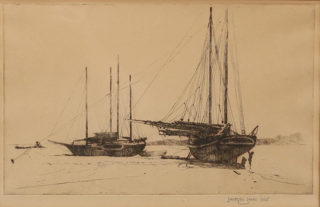 Appraisal: LEON FOSTER JONES ETCHING BEACHED SCHOONERSLeon Foster Jones American -