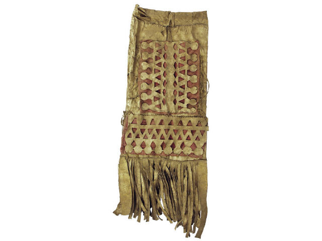 Appraisal: Apache parfleche saddle bags circa sinew sewn with fringe from