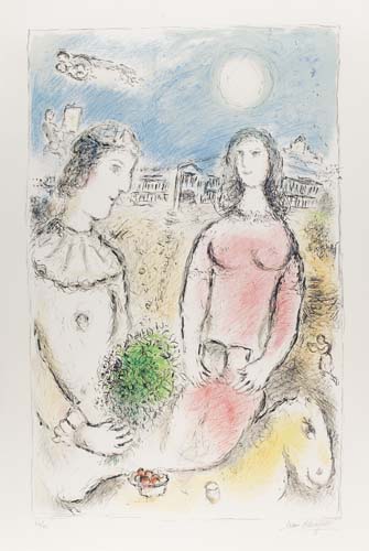 Appraisal: MARC CHAGALL Le Couple au Cr puscule Color lithograph x