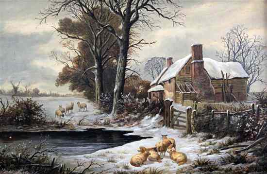 Appraisal: William Cartwright - oil on canvas 'Winter Farm Buildings near