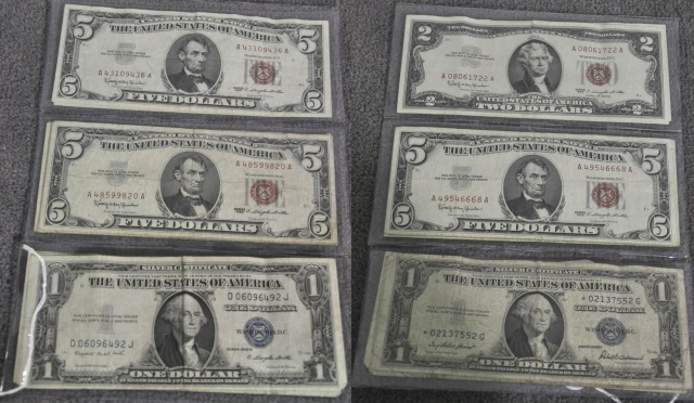 Appraisal: U S CurrencyContains six Red Deal series Legal Tender notes