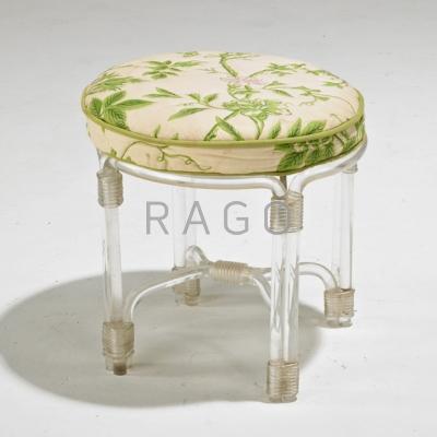 Appraisal: PAUL LASZLO Lucite stool with quilted upholstery USA s Unmarked