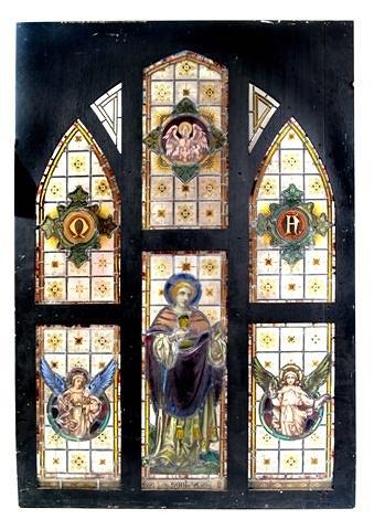 Appraisal: A PAIR OF VICTORIAN STAINED GLASS WINDOWS with emblematic and