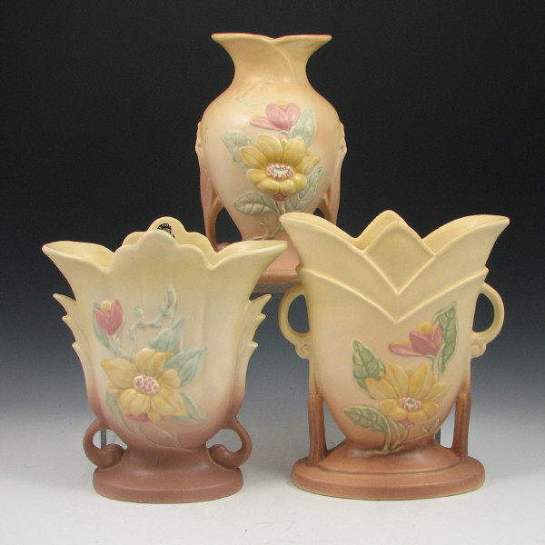 Appraisal: Hull Magnolia Matte - Vases Lot of three Magnolia Matte