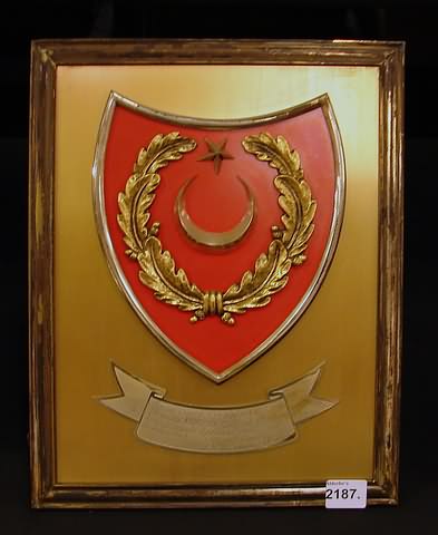 Appraisal: Turkish metal presentation plaque with engraving Sayin Org L L