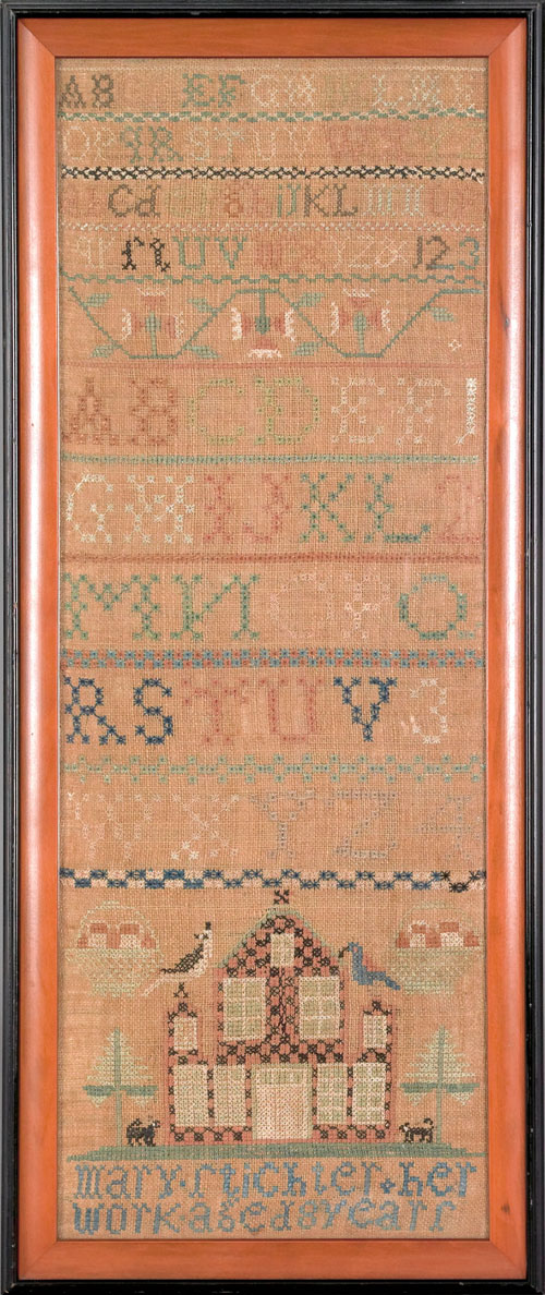 Appraisal: Pennsylvania silk on linen band sampler early th c wrought