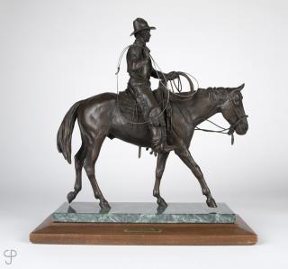 Appraisal: Keith Christie ''El Segundo'' cowboy on horseback holding a rope