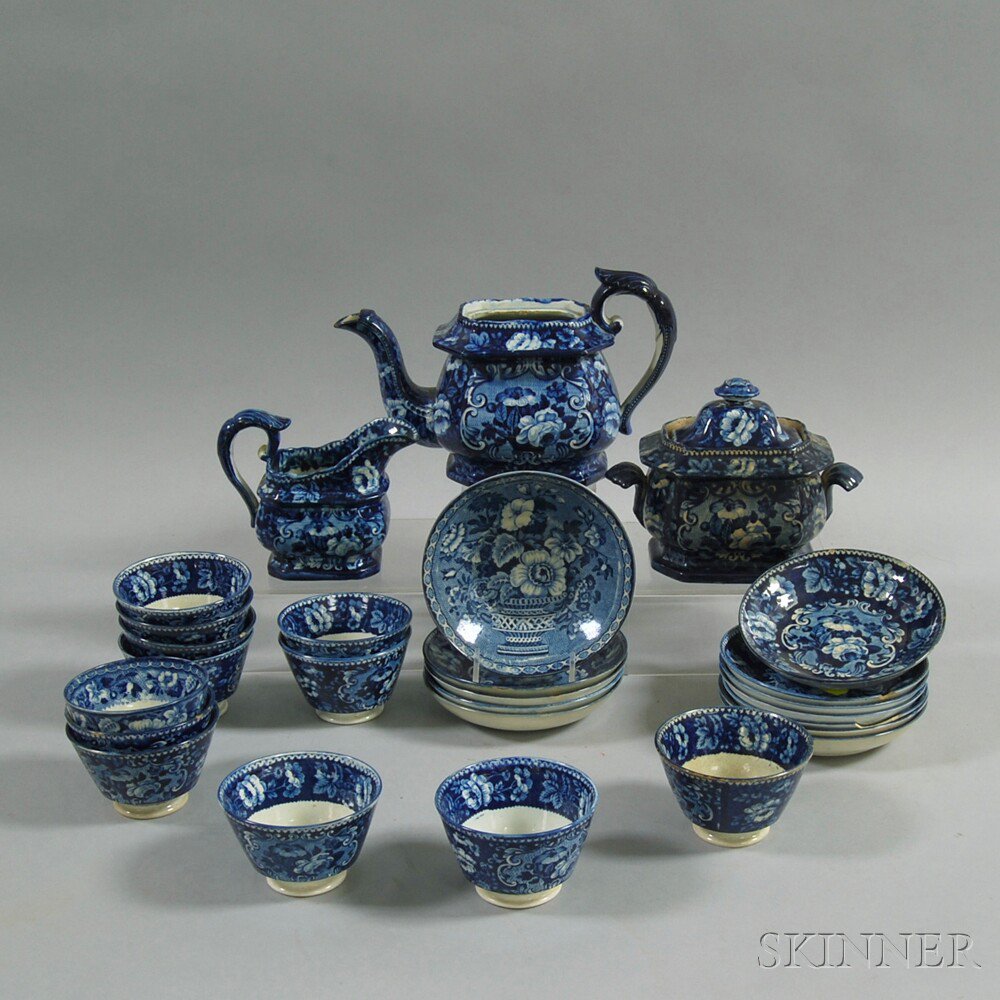 Appraisal: Partial Blue and White Transfer-decorated Tea Set England th century