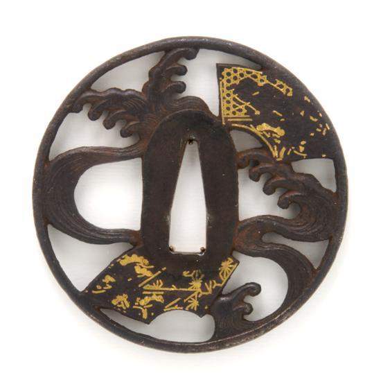 Appraisal: An Iron and Gold Tsuba th century depicting Choshu fans