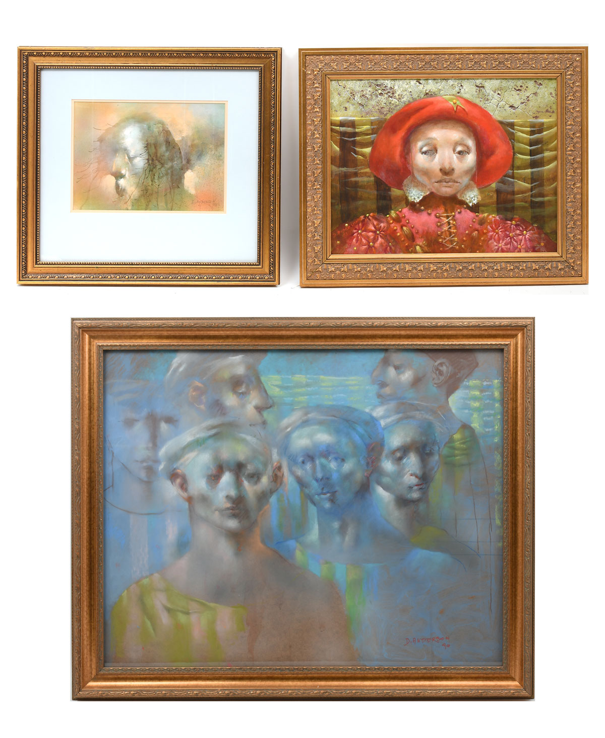 Appraisal: THREE PIECE DAVID ANDERSON PAINTING LOT ''Gonzalo'' Study for the