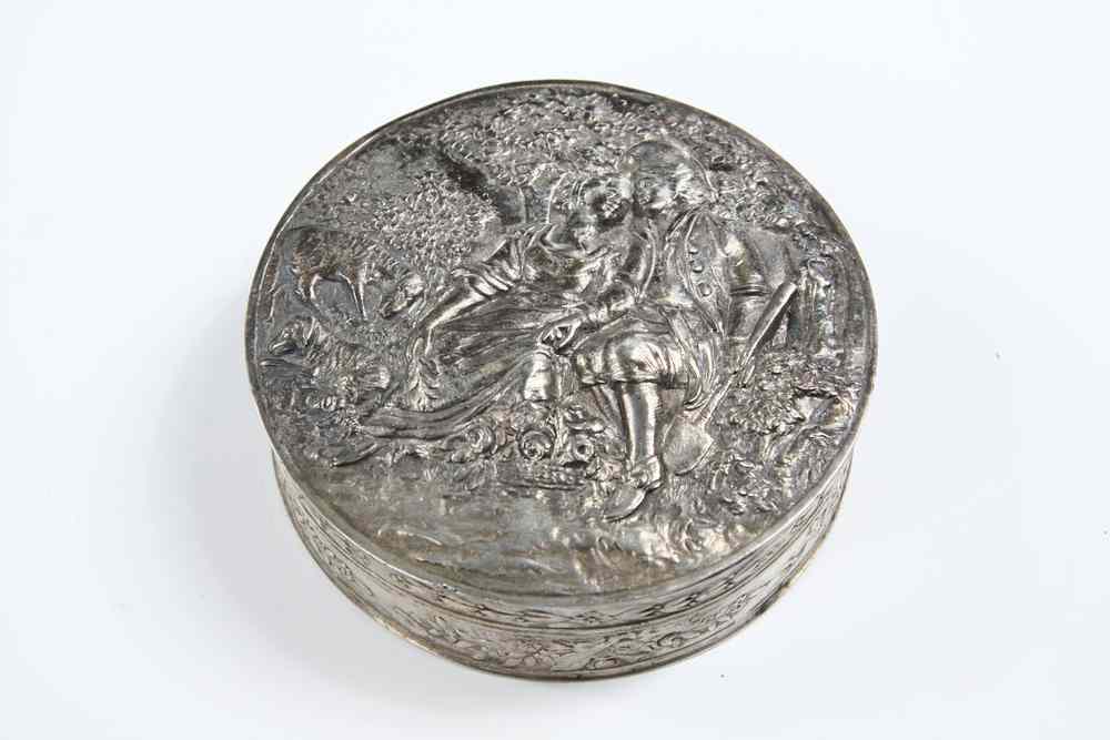 Appraisal: STERLING SILVER POWDER BOX - French Repoussed Sterling Silver Powder