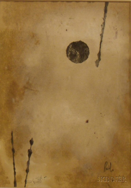 Appraisal: Continental School th Century Abstract Composition with Black Moon Inscribed