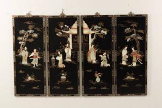 Appraisal: GROUP OF ORIENTAL BLACK LACQUERED WALL PLAQUES GROUP OF ORIENTAL