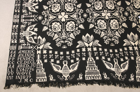 Appraisal: American Black and White Wool Jacquard Coverlet Signed J M