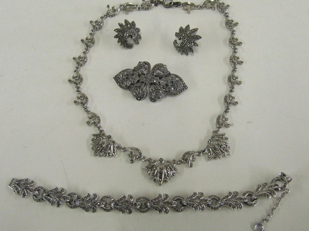 Appraisal: Lot comprising a pair of silver and marcasite earrings marcasite