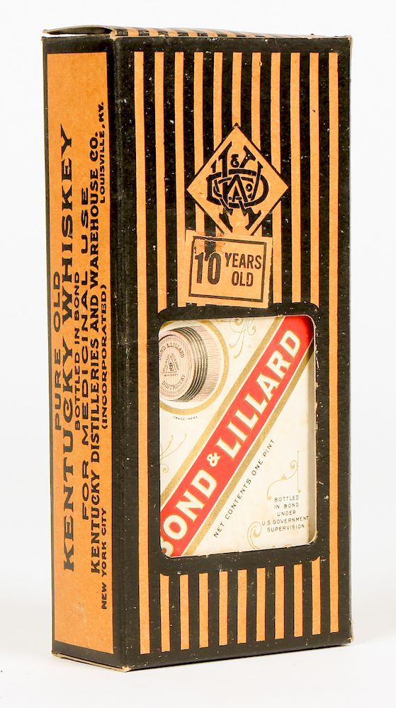 Appraisal: Rare Bond Lillard Original Boxed Prohibition Pint A Rare Bond