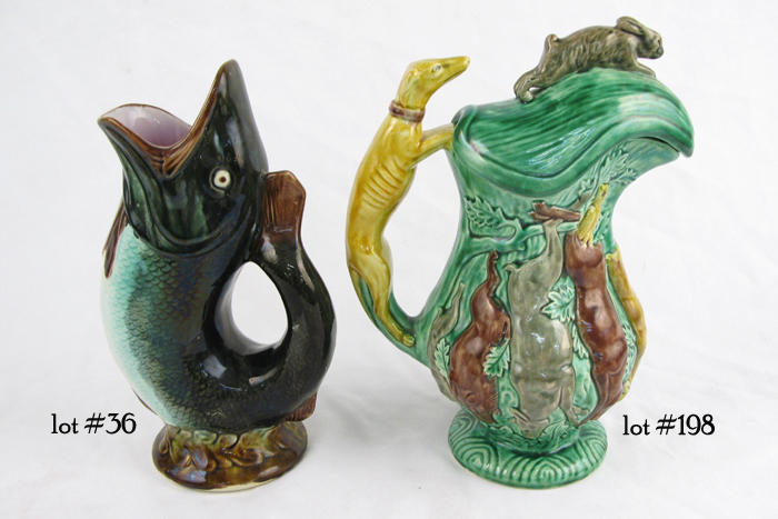 Appraisal: A MAJOLICA POTTERY FISH PITCHER the body in shades of