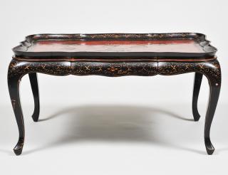 Appraisal: RED AND GILT LACQUERED TRAY th Century Decorated with birds