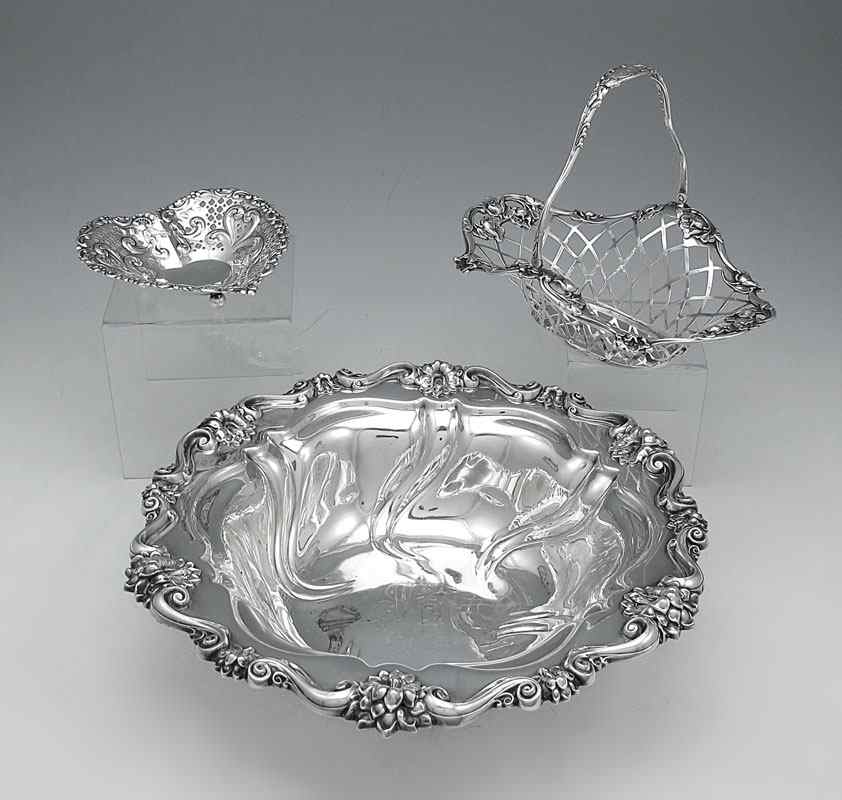 Appraisal: COLLECTION OF STERLING BOWL BASKETS To include Meriden floral rim